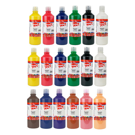 Assorted Washable Ready Mixed Paint 600ml 18pk  hi\-res